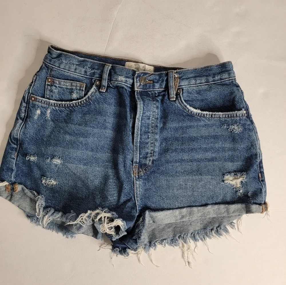 Free People Lasso Denim Shorts Sz 31 Cut-Off Distressed Button Fly